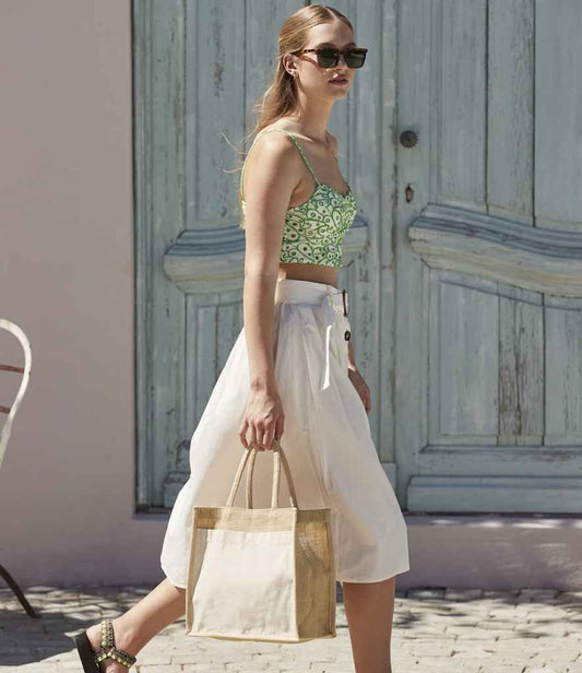 Westford Mill Cotton Pocket Natural Starched Jute Midi Tote Bag - W483 - School Trips