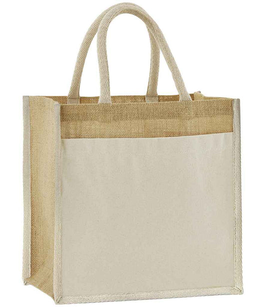 Westford Mill Cotton Pocket Natural Starched Jute Midi Tote Bag - W483 - Social Events & Promotional